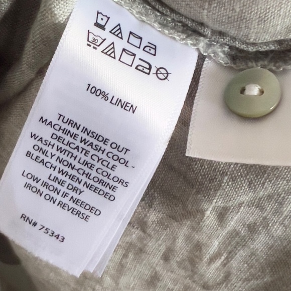 Sigrid Olsen 100% linen button up shirt 2X green roll tab sleeves minimalist - Picture 6 of 6